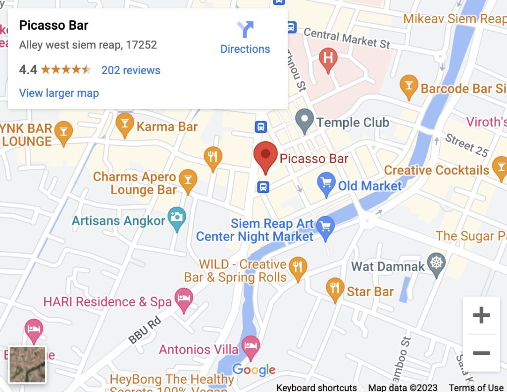 Picasso Bar pub Siem Reap location map