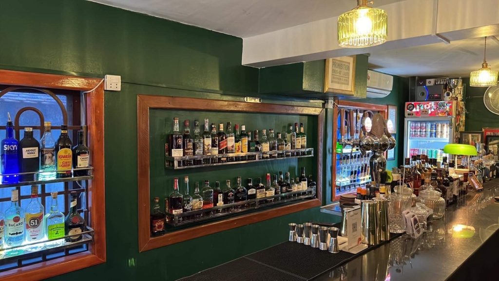 The bar area and whiskey collection at Spin Bar, not far from Pub Street Siem Reap