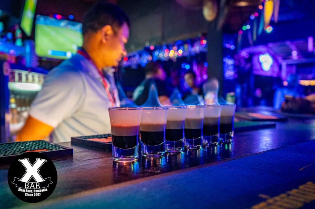 B52 Shots on the bar at X Bar in Krong Siem Reap Cambodia