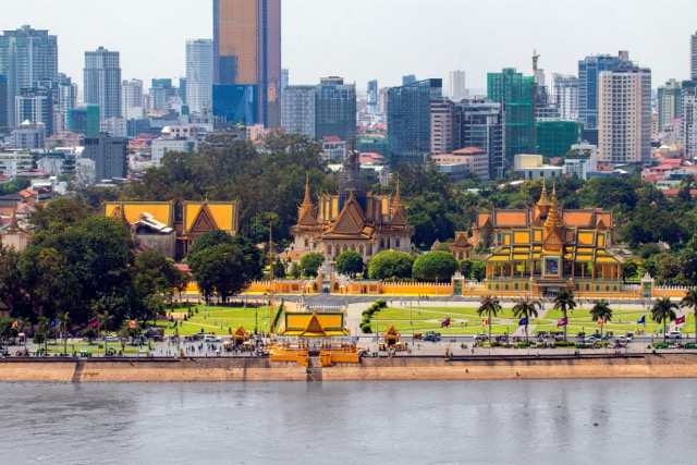 Phnom Penh skyline view from the river