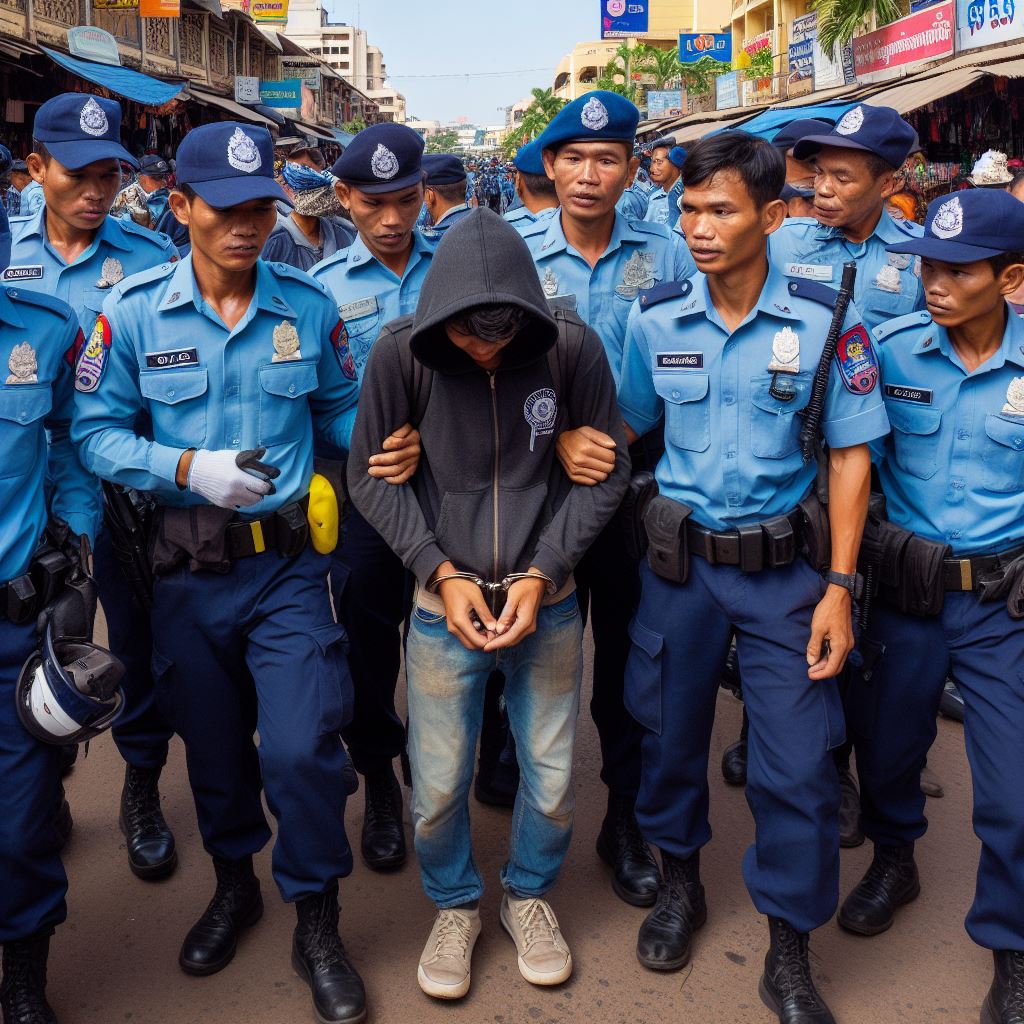 Cambodian Police arrested a scammer in Krong Siem Reap Cambodia AI