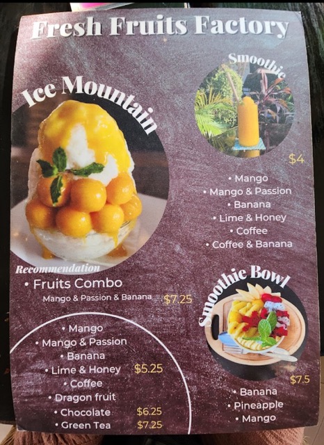 Fresh Fruit Factory restaurant Siem Reap back menu