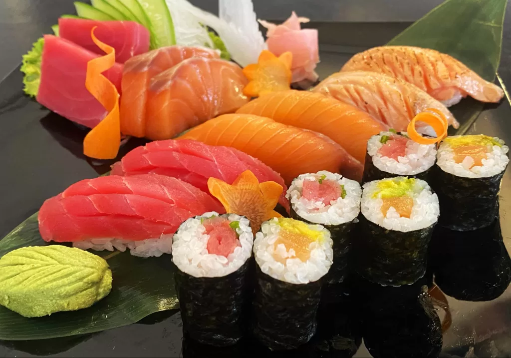 Sushi selection at Sushi Bar Shin restaurant Siem Reap on Krong Siem Reap Night Market street 