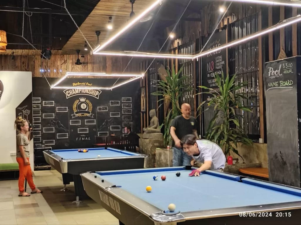 A view of the pool tables at Duckmart in Krong Siem Reap near National Road 6 and Angkor Wat