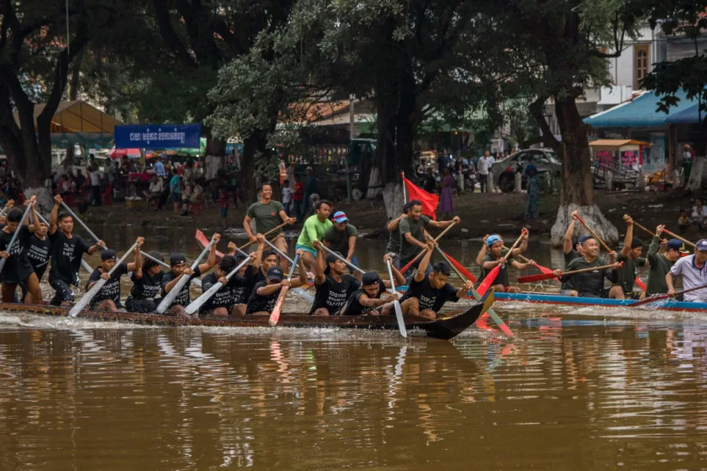 Boat races for Cambodia Water Festival Siem Reap near Angkor Wat