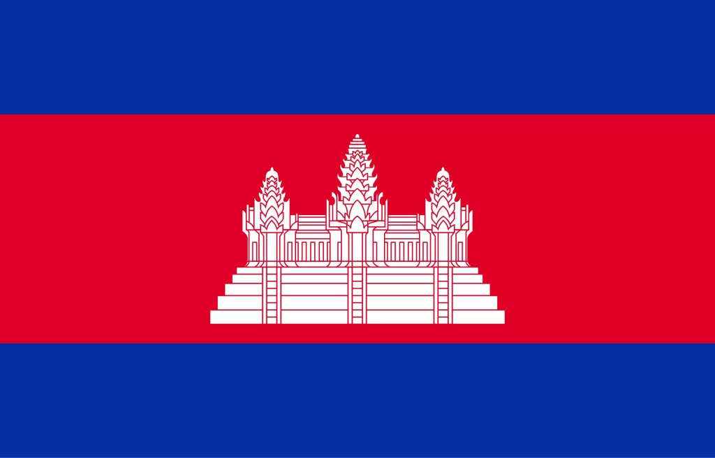 Flag of the French Protectorate of Cambodia depicting Angkor Wat