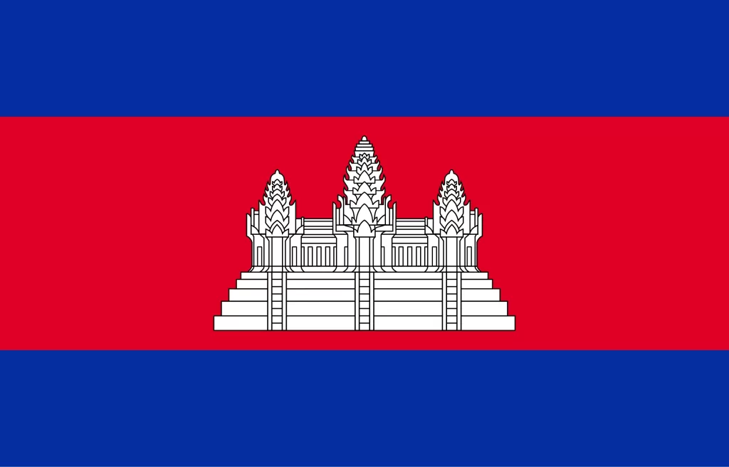 Cambodian flags the current flag of Cambodia featuring Angkor Wat