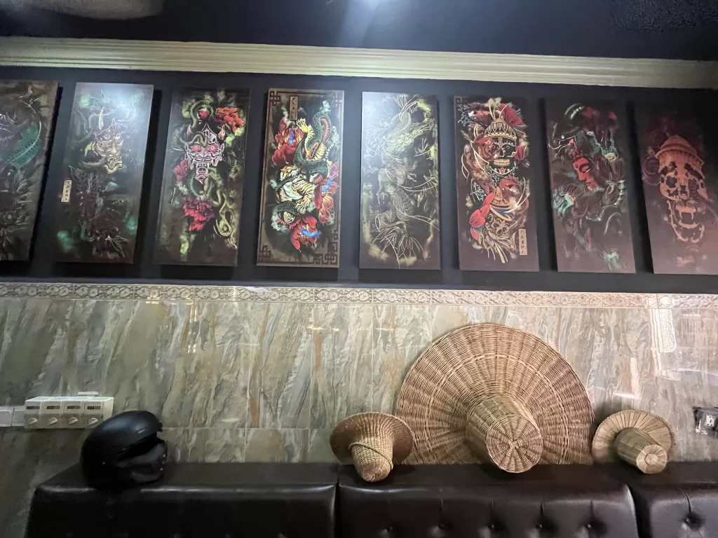 Japanese Style Artwork On The Walls at The Black Lotus Bar Siem Reap on Funky Lane near Sok San Road