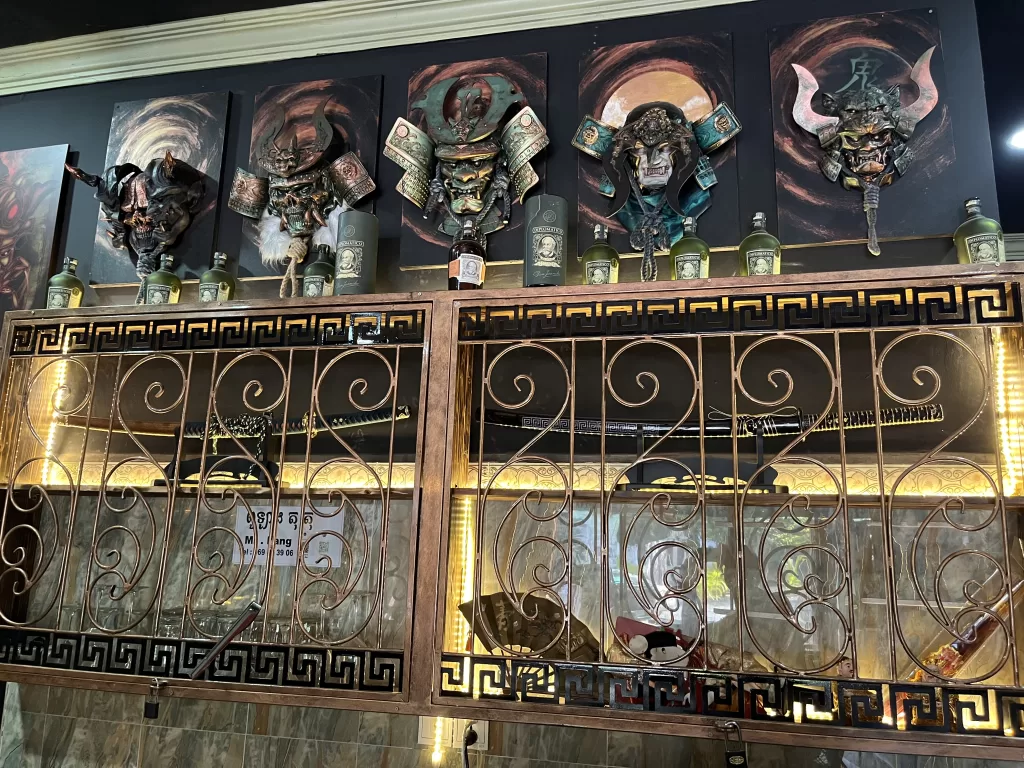 Japanese Style Decorative Masks at The Black Lotus Bar Siem Reap Cambodia