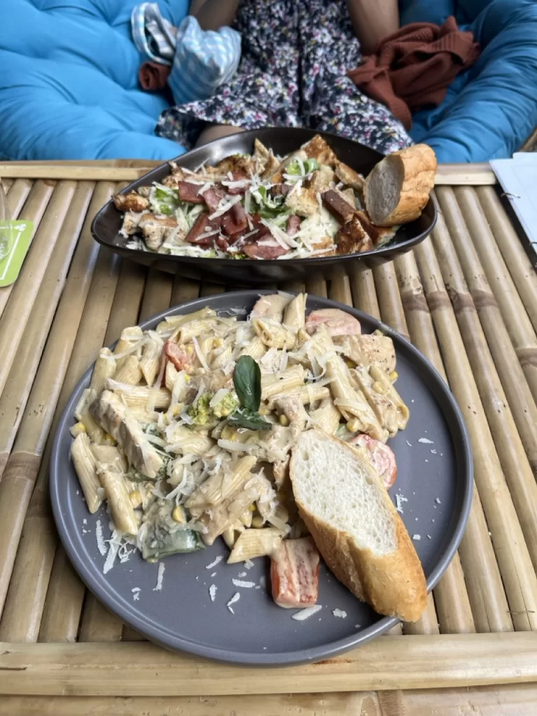 Chicken Pasta Salad and Caesar Salad at Sabai Lifestyle Pool Bar in Siem Reap Cambodia