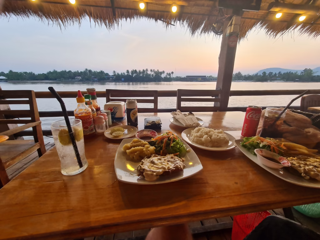 Sunset at Rusty Keyhole restaurant in Kampot Cambodia