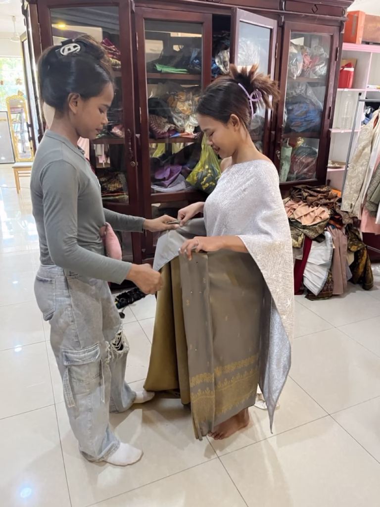 Cambodian woman preparing for Cambodian weddings in traditional Cambodian clothes