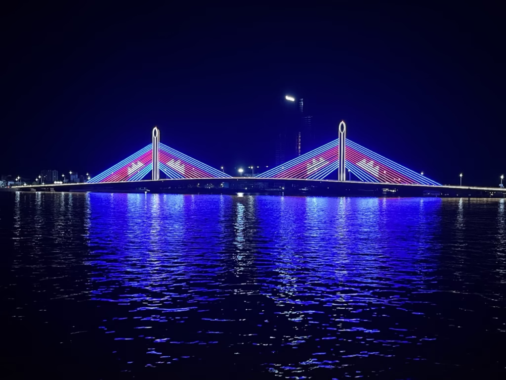 Cambodian flag on bridge in Phnom Penh Cambodia