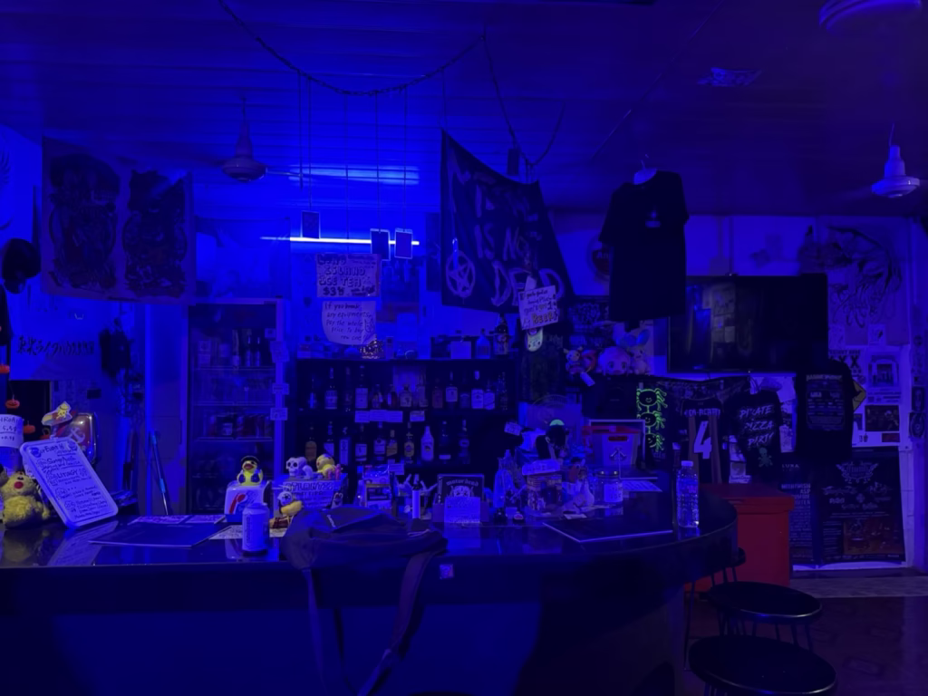 Behind the bar at Atlantis Metal Bar Siem Reap
