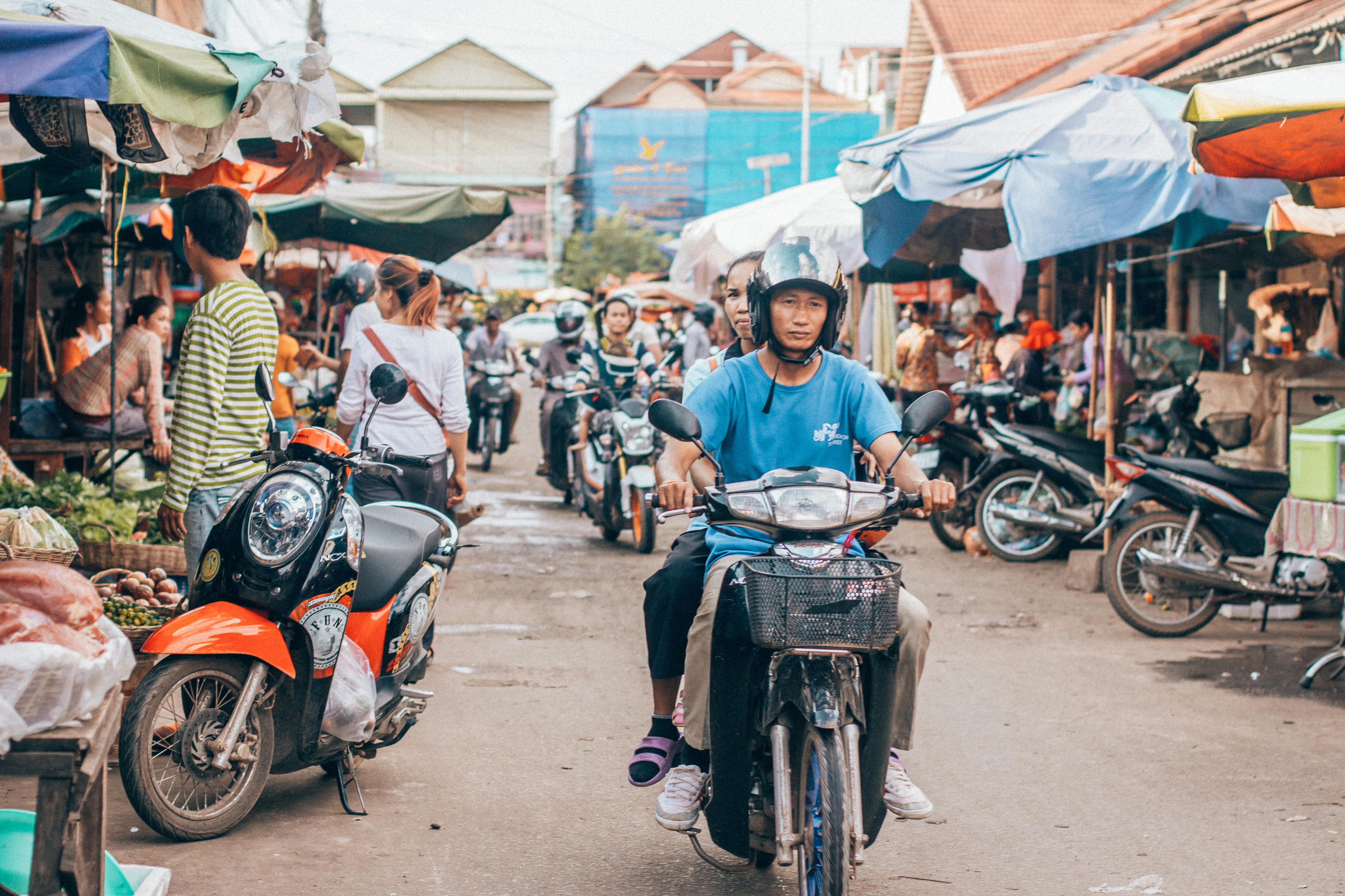 Adhering to Cambodian Traffic Law at a Cambodian market